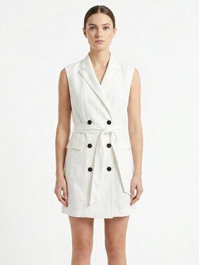 H&M White Sleeveless Double-Breasted Belted Dress